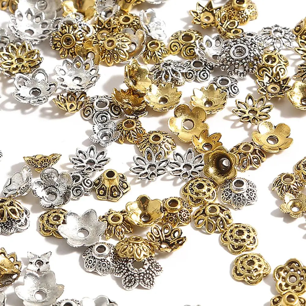 50pcs Tibetan Silver Leaf Flower Bead Caps for Jewelry Making - Smarsty