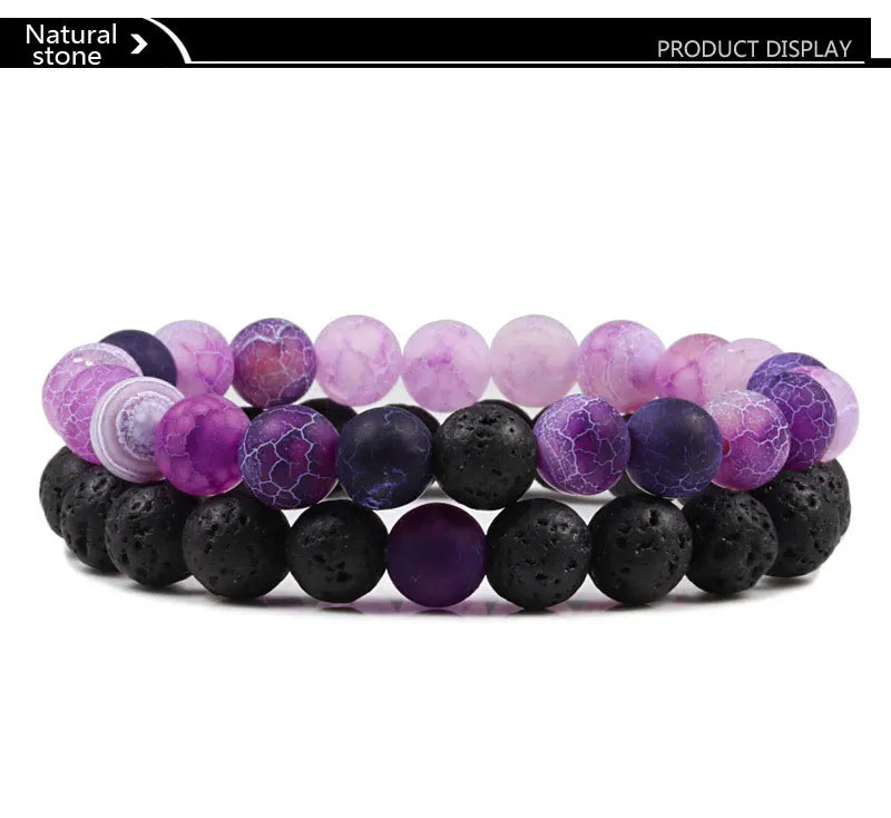 Couples Distance Lava Stone Yoga Bracelets Set - Smarsty