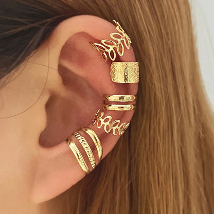 Vintage Gold Leaf Ear Cuff Non Piercing Clip Earrings - Smarsty