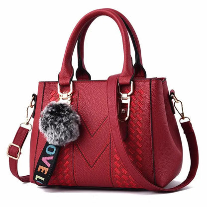 Embroidered Leather Messenger Bag for Women With Fur Accent - Smarsty