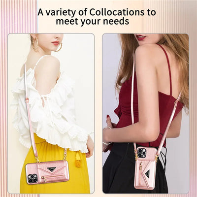 Zipper Wallet Phone Case For iPhone 14 13 12 11 X XS XR Leather Card Back Crossbody Strap Leather Magnetic Wallet Phone Case by Smarsty