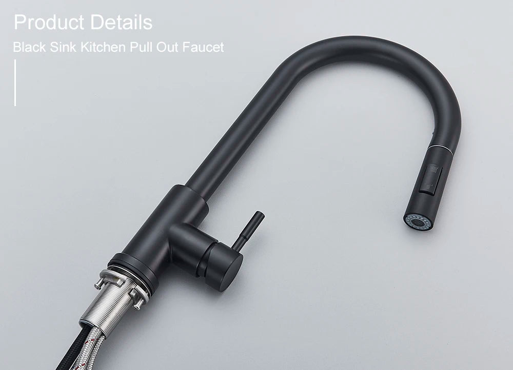 Black Kitchen Faucet with Pull Out Spray Versatile Hot and Cold Water - Smarsty