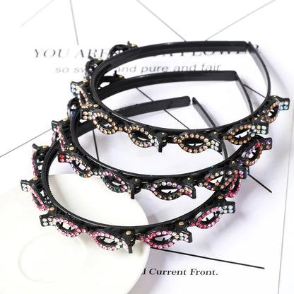 Double Layer Braided Headband With Pearl Accent Comfortable - Smarsty