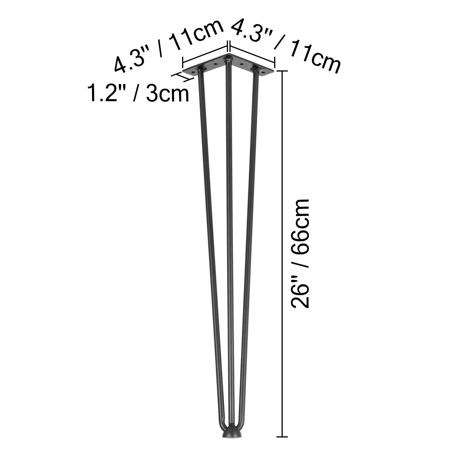 SucceBuy 4Pcs Metal Table Legs 16-40 Inch 3-Rod Hairpin Furniture Legs DIY Home Bench Dining Desk End Coffee Table Feet