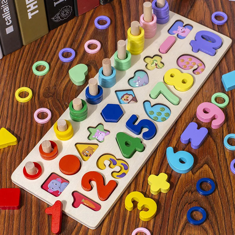 3D Preschool Children Educational Toys Wooden Montessori Arithmetic Magnetic Fishing Digital Shape Matching Building Block Toys - Smarsty