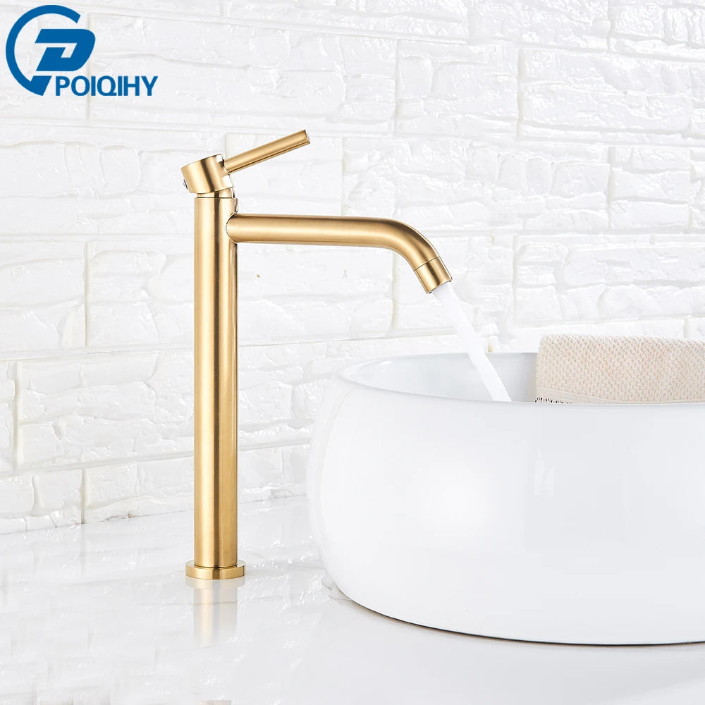 Brushed Gold Bathroom Faucet Hot Cold Water Mixer - Smarsty