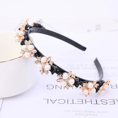 Double Layer Braided Headband With Pearl Accent Comfortable - Smarsty