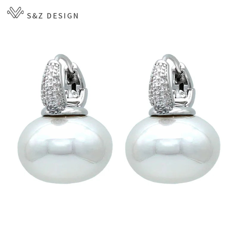 Fashion Pearl Dangle Earrings for Women with Cubic Zirconia - Smarsty