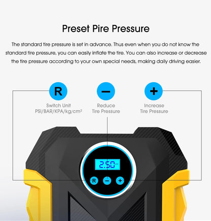Portable Car Tire Inflator with LED Light and Digital Gauge - Smarsty