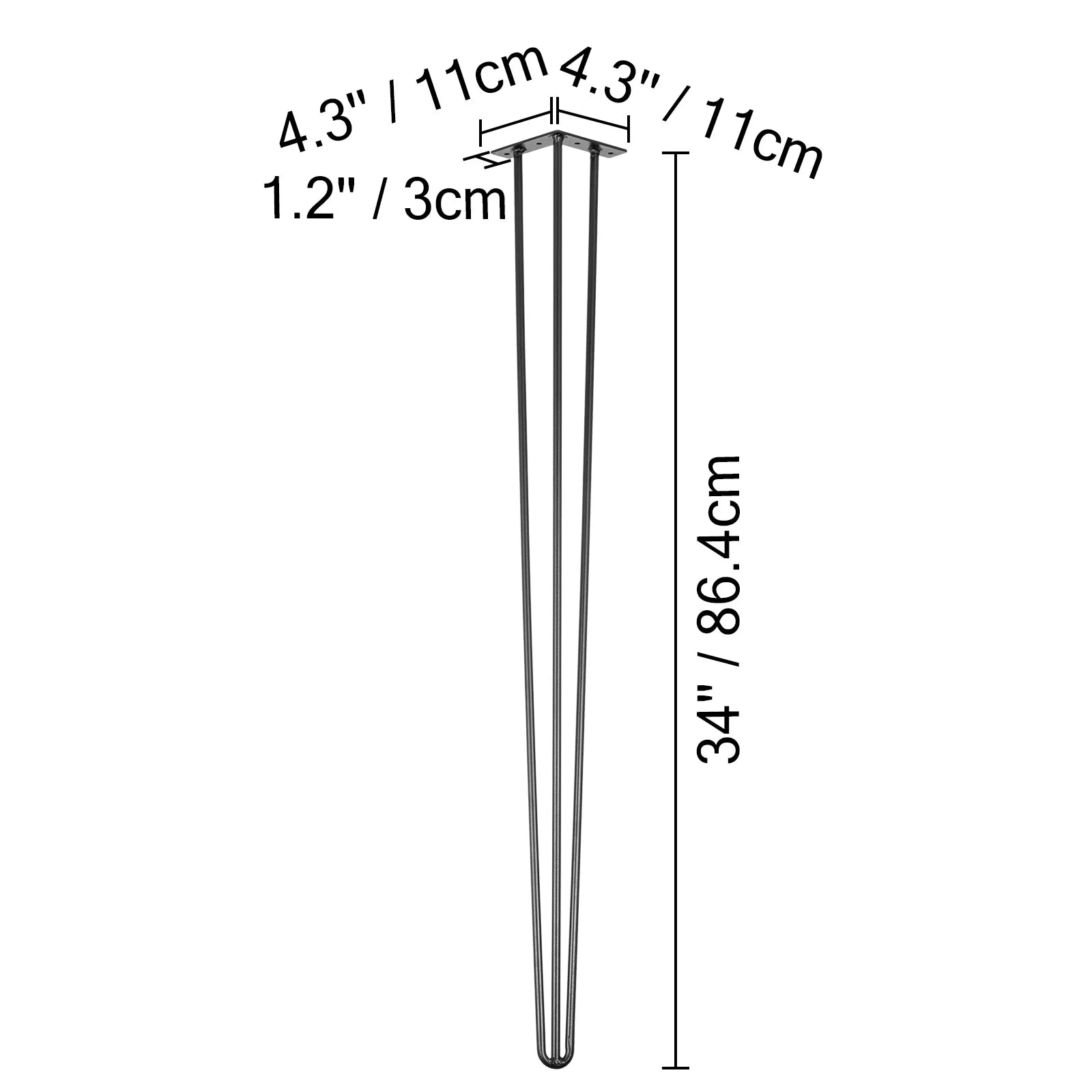SucceBuy 4Pcs Metal Table Legs 16-40 Inch 3-Rod Hairpin Furniture Legs DIY Home Bench Dining Desk End Coffee Table Feet