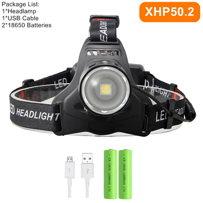 Powerful XHP70.2 XHP50.2 Led Headlamp Headlight Zoom Head Lamp Flashlight Torch 18650 battery USB Rechargeable Fishing Lantern by Smarsty