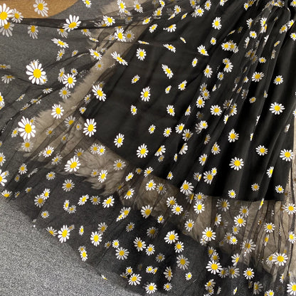 YuooMuoo Korean Fashion Daisy Flower Print Mesh Party Dress Summer Two Layers Spaghetti Strap Vacation Midi Dress Beach Vestidos - Smarsty
