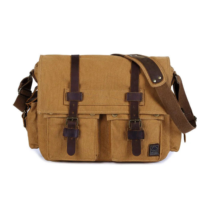 Vintage Leather Canvas Messenger Bag Unisex Crossbody - Smarsty