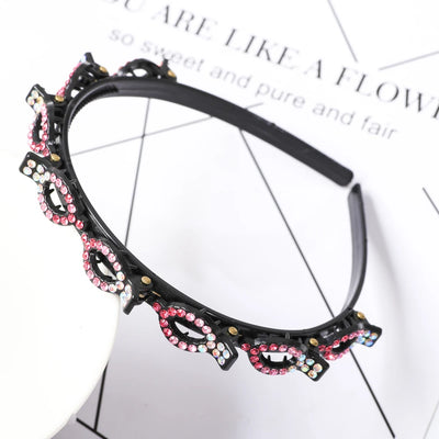Double Layer Braided Headband With Pearl Accent Comfortable - Smarsty