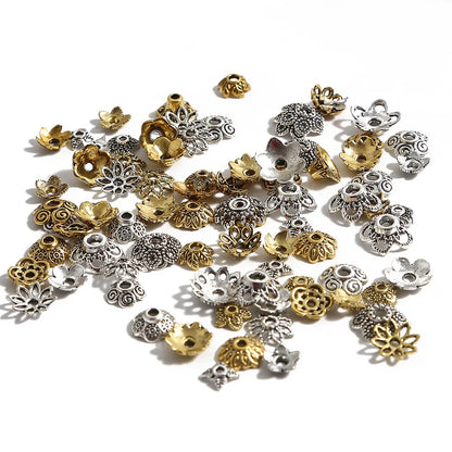50pcs Tibetan Silver Leaf Flower Bead Caps for Jewelry Making - Smarsty