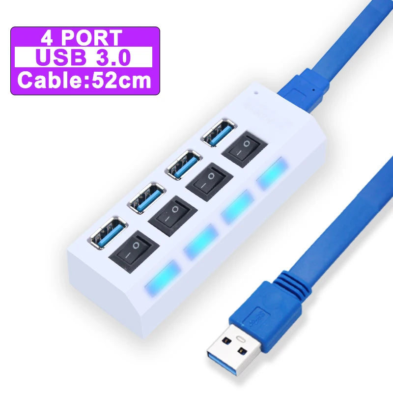 USB Hub 3.0 With Power Switch 7 Port Expansion Pro