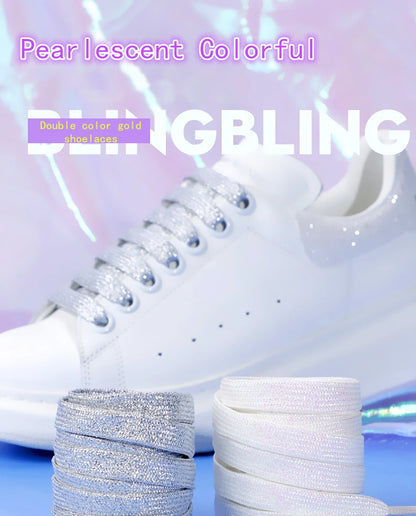 1Pair Fashion Glitter Shoelaces Colorful Flat Shoe laces for Athletic Running Sneakers Shoes Boot 1CM Width Shoelace Strings