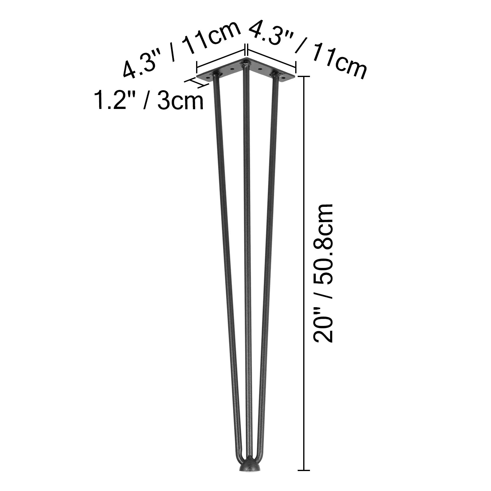 SucceBuy 4Pcs Metal Table Legs 16-40 Inch 3-Rod Hairpin Furniture Legs DIY Home Bench Dining Desk End Coffee Table Feet
