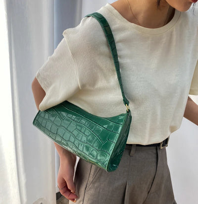 PU Leather Alligator Pattern Women Slim Shoulder Bag Purse - Smarsty