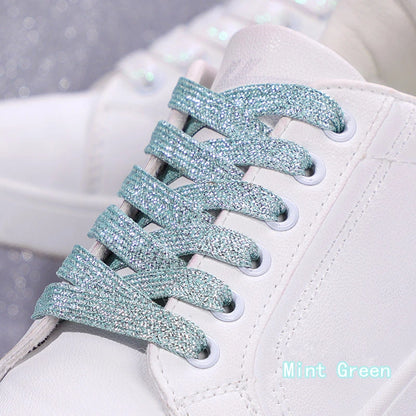 1Pair Fashion Glitter Shoelaces Colorful Flat Shoe laces for Athletic Running Sneakers Shoes Boot 1CM Width Shoelace Strings