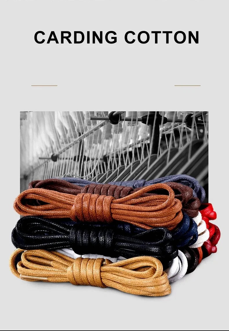 1Pair Cotton Waxed Shoelaces Round Oxford Shoe laces Boots Laces Waterproof Leather Shoelace Length 60/80/100/120/140/180cm - Smarsty