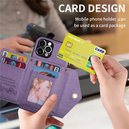 Zipper Wallet Phone Case For iPhone 17 Air 16 Plus 16E 15 Pro Max Leather Card Back Crossbody Strap Leather Magnetic Wallet Phone Case by Smarsty