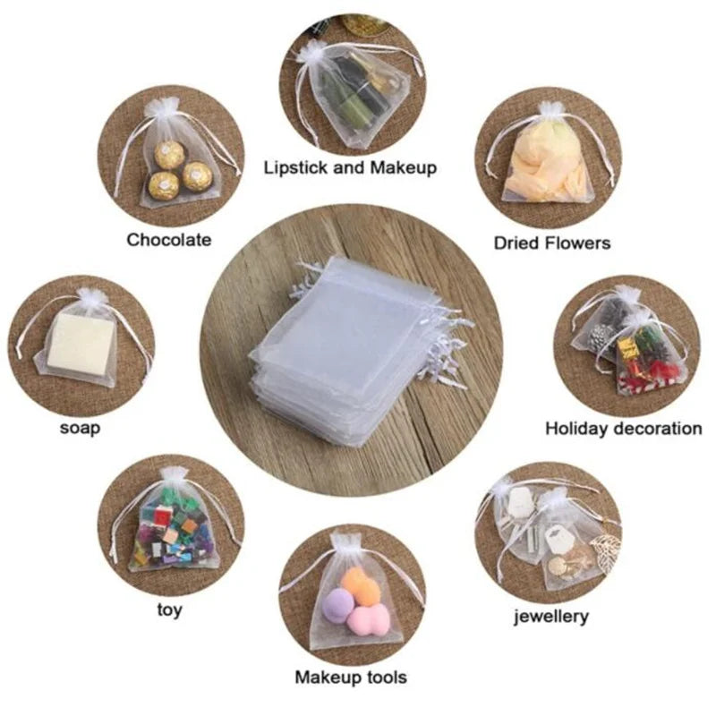 50 Pcs Pink Organza Drawstring Bags for Jewelry Packaging - Smarsty