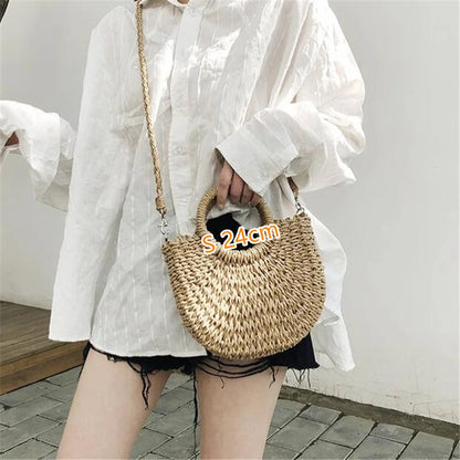 Summer Handmade Straw Bag for Women Beach Tote Moon Shaped - Smarsty