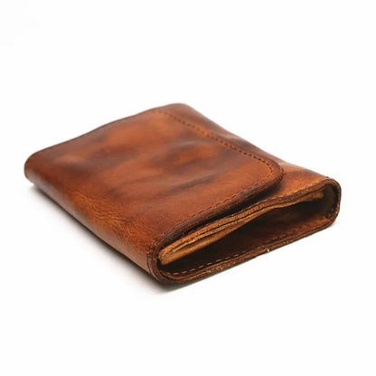 Genuine Leather Wallet for Men Women Brand Vintage Handmade Short Small Men's Wallets Card Holder Original Leather Coin Purse - Smarsty