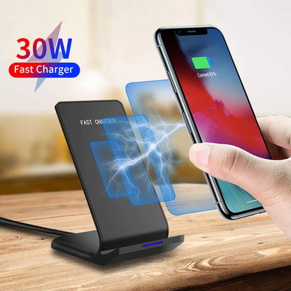 30W Qi Wireless Charger Stand Fast Charging Dock For Phones - Smarsty