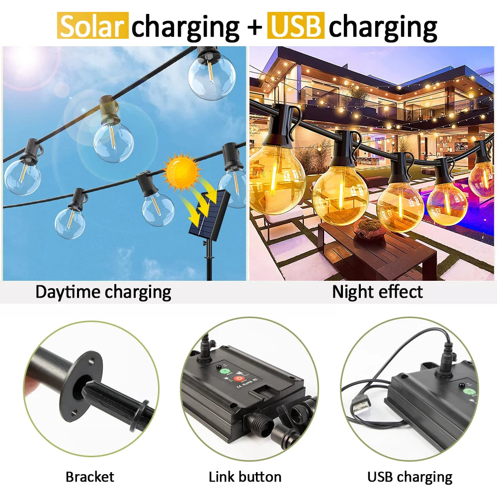 Mexllex 15.5M G40 Solar String Lights Outdoor with 8 Light Modes - Smarsty