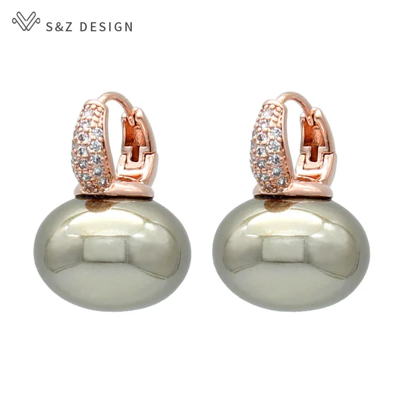 Fashion Pearl Dangle Earrings for Women with Cubic Zirconia - Smarsty