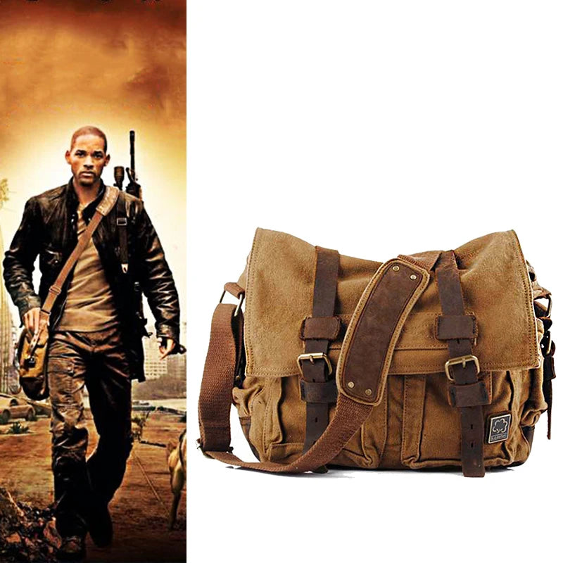 Vintage Leather Canvas Messenger Bag Unisex Crossbody - Smarsty