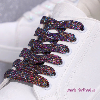 1Pair Fashion Glitter Shoelaces Colorful Flat Shoe laces for Athletic Running Sneakers Shoes Boot 1CM Width Shoelace Strings
