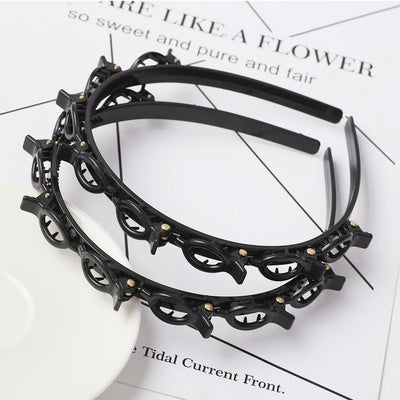 Double Layer Braided Headband With Pearl Accent Comfortable - Smarsty