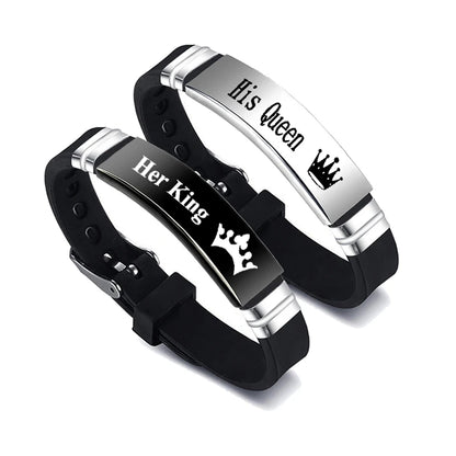 His Queen Her King Couple Bracelets Set Adjustable Silicone Bangle - Smarsty