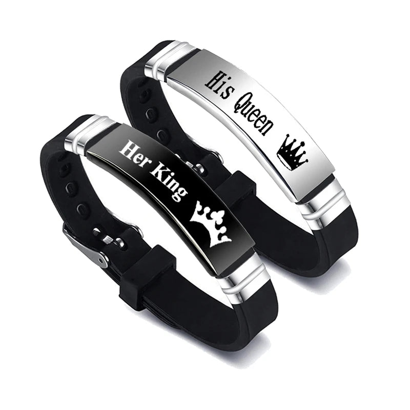 His Queen Her King Couple Bracelets Set Adjustable Silicone Bangle - Smarsty