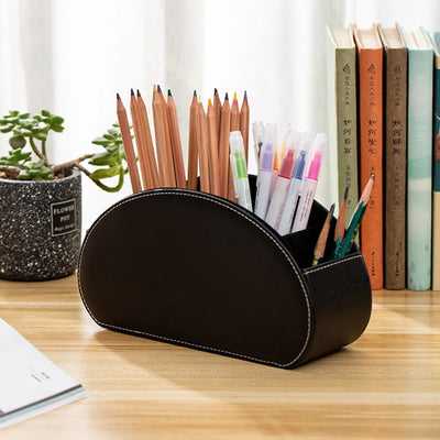 5 Grid Pu Leather Organizer Remote Control Phone And Tv Holder Desk Storage Box Cosmetics Brush by Smarsty