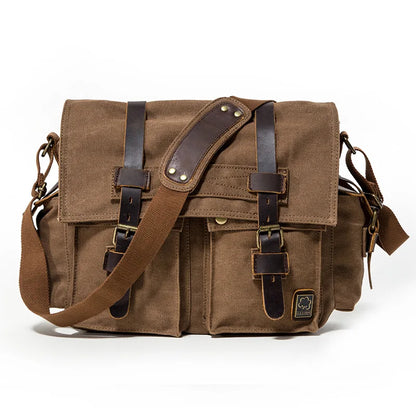 Vintage Leather Canvas Messenger Bag Unisex Crossbody - Smarsty