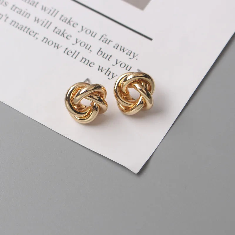 Tiny Gold Twist Round Stud Earrings Small Unusual Design - Smarsty