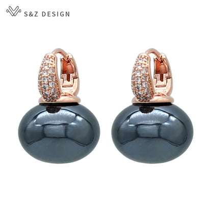 Fashion Pearl Dangle Earrings for Women with Cubic Zirconia - Smarsty