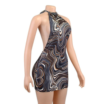Black Bodycon Dress Women Halter Sexy Skinny Hollow Out Backless Mini Dresses Hot Summer Sleeveless Beach Party Cut Out Dress - Smarsty