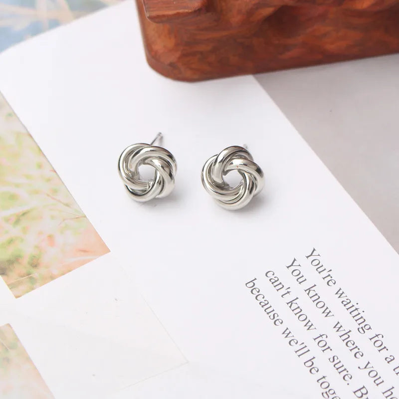 Tiny Gold Twist Round Stud Earrings Small Unusual Design - Smarsty