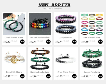 Couples Distance Lava Stone Yoga Bracelets Set - Smarsty