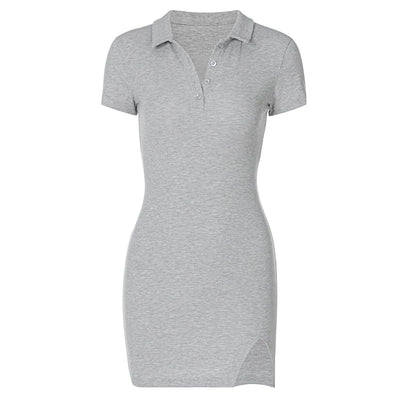 Short Sleeve Slit Sexy Mini Dress Summer Women Fashion Streetwear Outfits Cute Solid Party Clothing - Smarsty