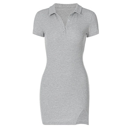 Short Sleeve Slit Sexy Mini Dress Summer Women Fashion Streetwear Outfits Cute Solid Party Clothing - Smarsty