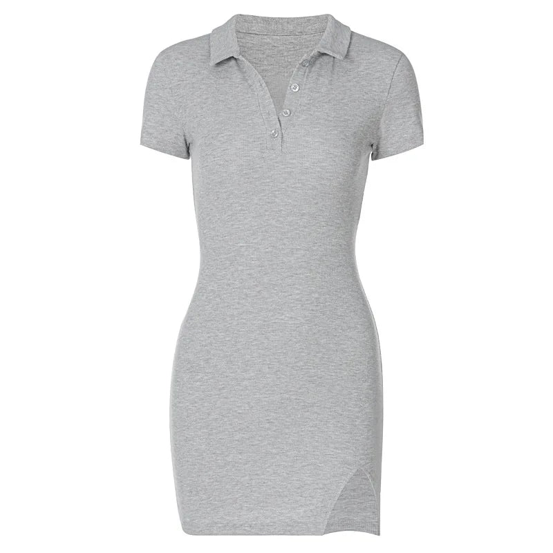 Short Sleeve Slit Sexy Mini Dress Summer Women Fashion Streetwear Outfits Cute Solid Party Clothing - Smarsty