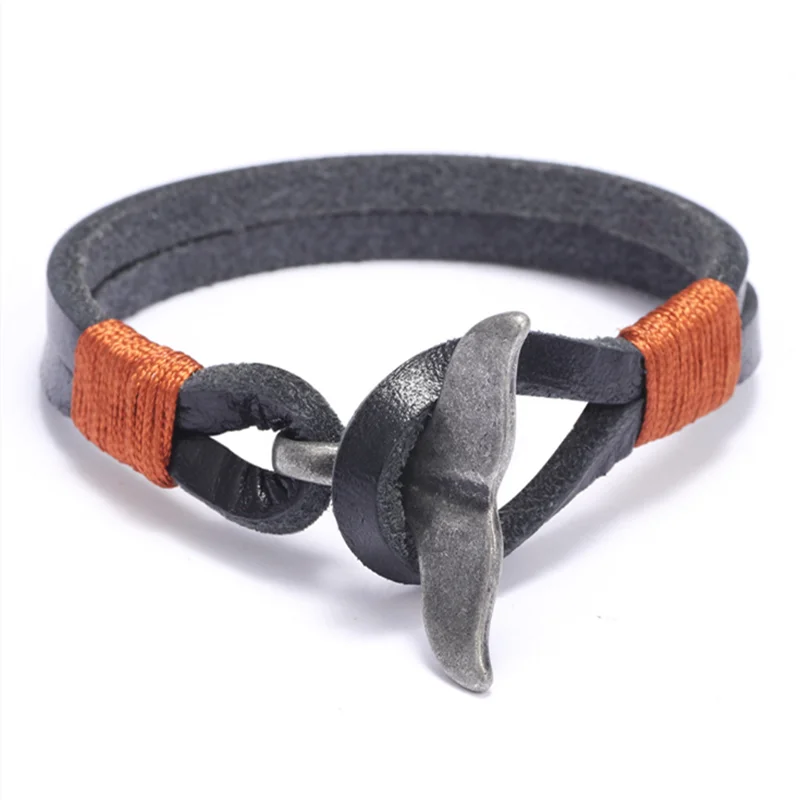 Vintage Leather Whale Tail Bracelet Beach Jewelry for Men Women - Smarsty