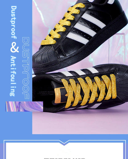 1Pair Fashion Glitter Shoelaces Colorful Flat Shoe laces for Athletic Running Sneakers Shoes Boot 1CM Width Shoelace Strings