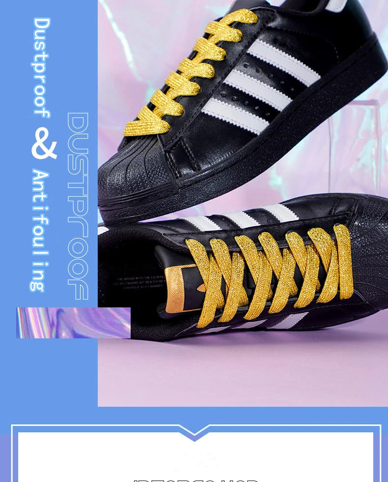1Pair Fashion Glitter Shoelaces Colorful Flat Shoe laces for Athletic Running Sneakers Shoes Boot 1CM Width Shoelace Strings